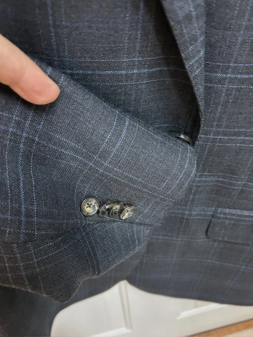 Hart Schaffner Marx Windowpane Sport Coat Blue &Charcoal Windowpane Worsted Wool